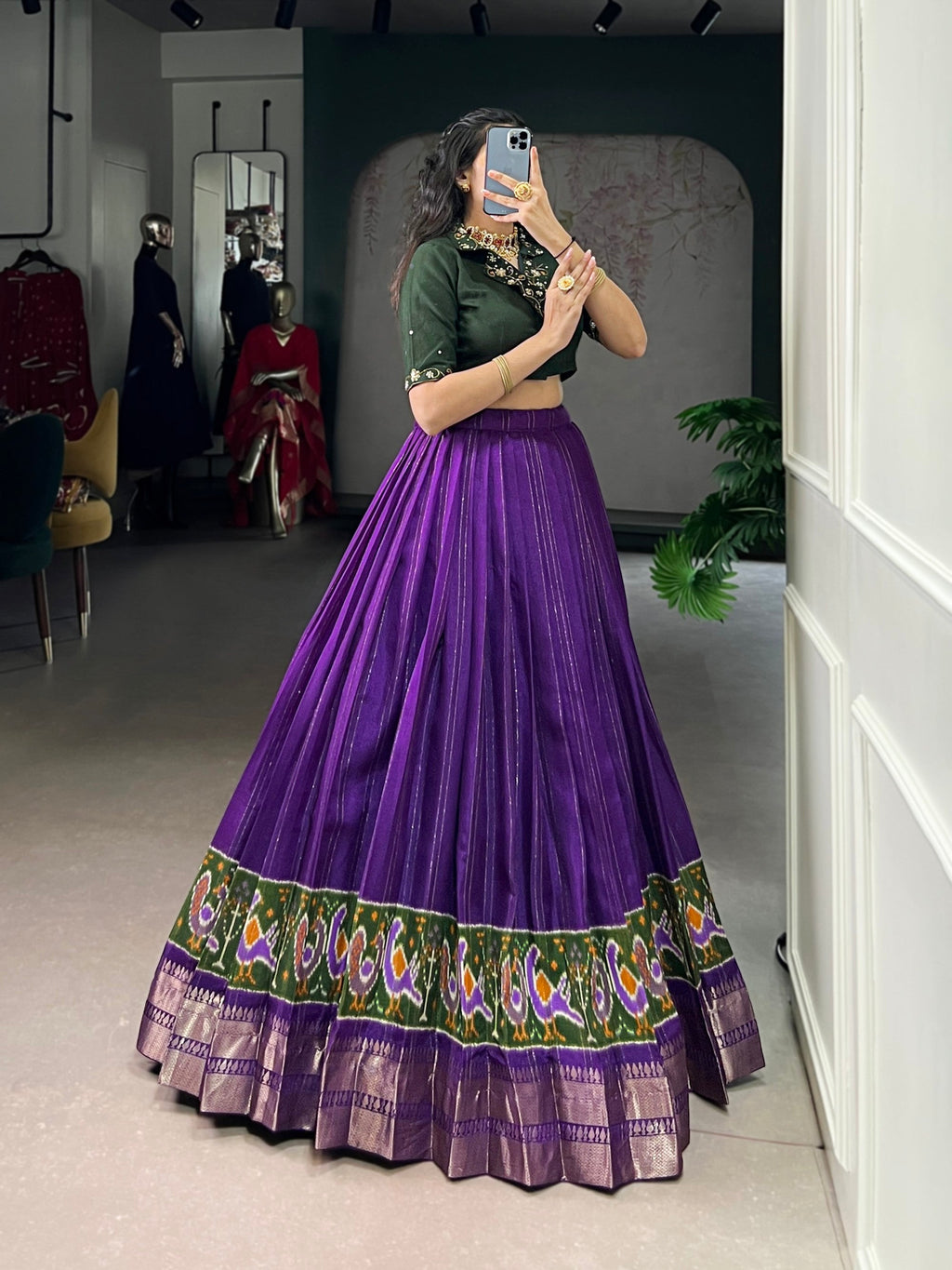 Lorenvalley Fashion Purple Poly Cotton Printed With Zari Weaving Lehenga Choli