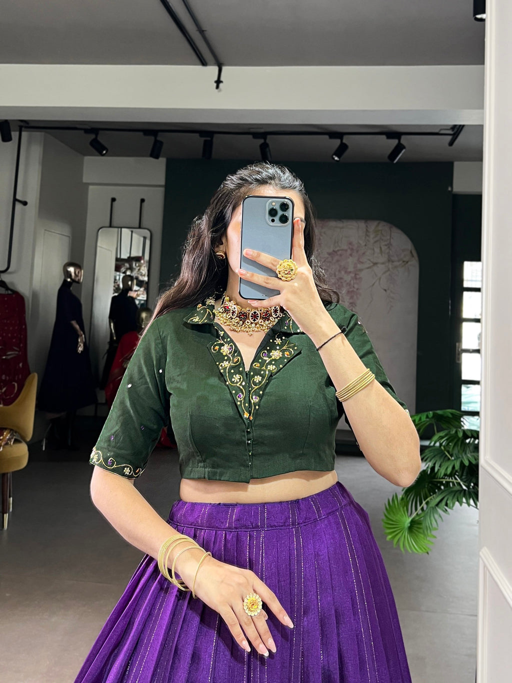 Lorenvalley Fashion Purple Poly Cotton Printed With Zari Weaving Lehenga Choli