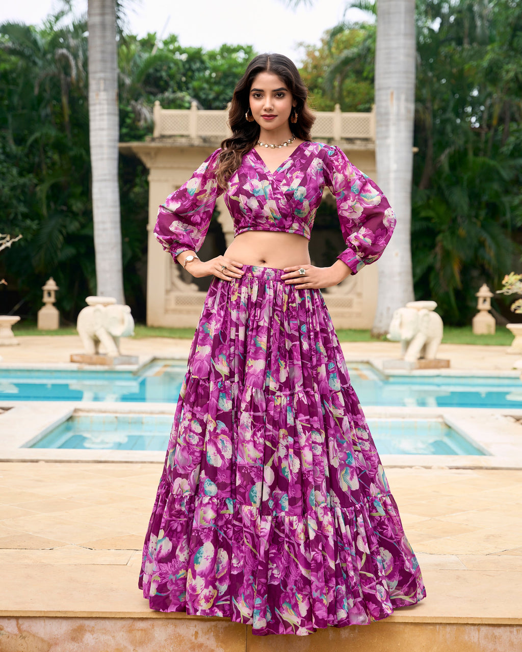 Lorenvalley Wine Georgette Chex beautiful Floral Print ethnic Co-ord Set