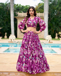 Lorenvalley Wine Georgette Chex beautiful Floral Print ethnic Co-ord Set