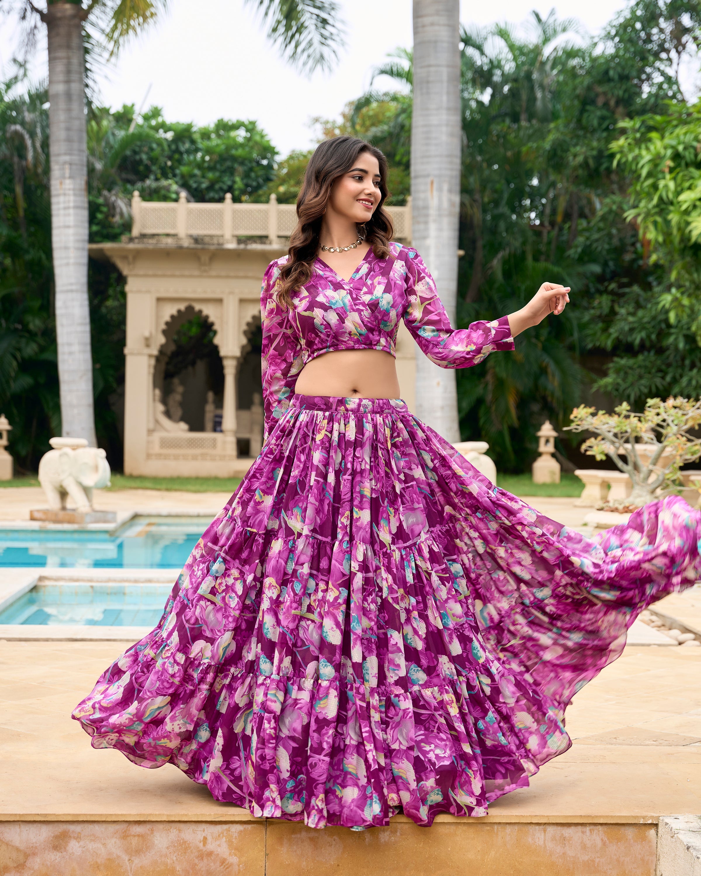Lorenvalley Wine Georgette Chex beautiful Floral Print ethnic Co-ord Set