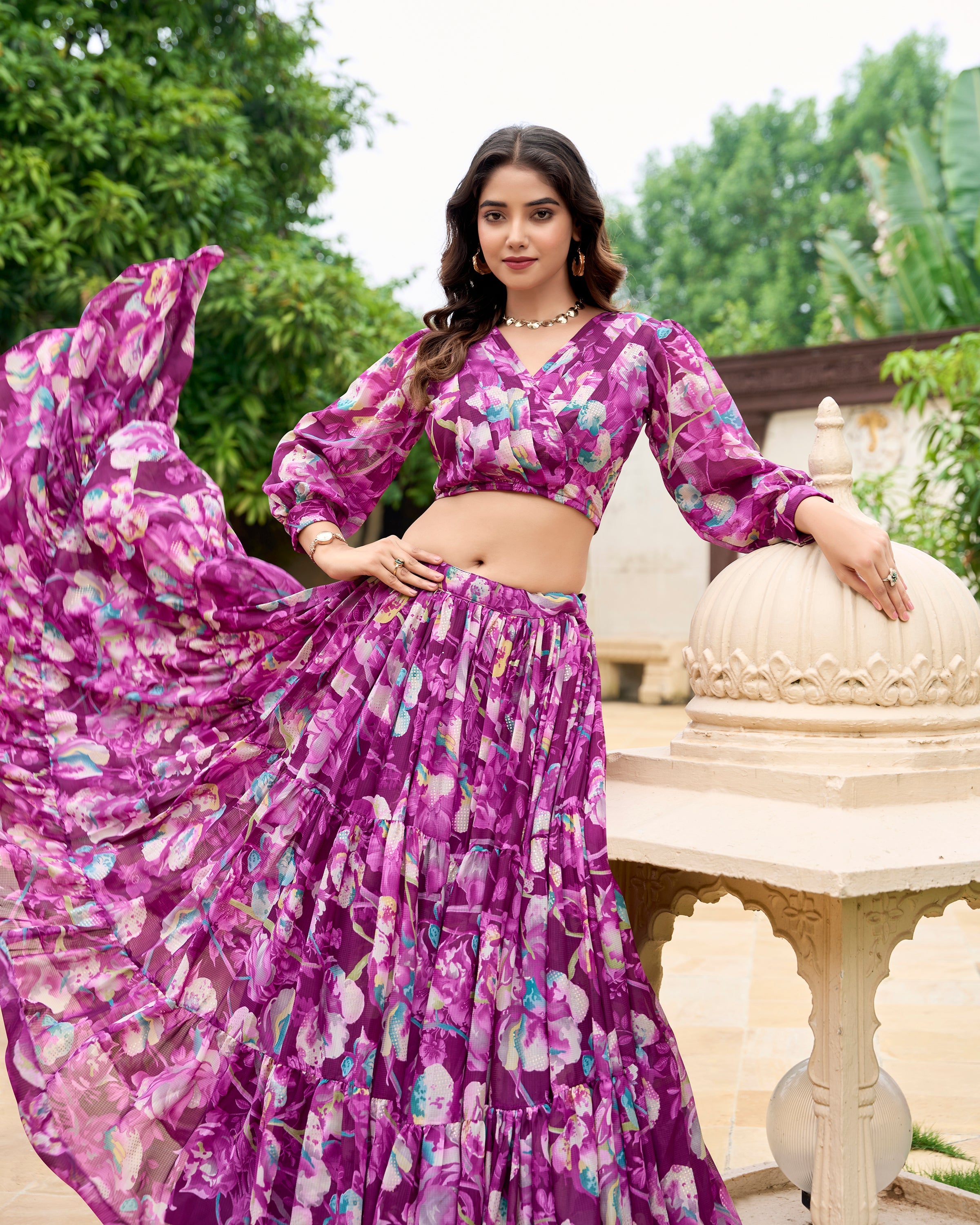 Lorenvalley Wine Georgette Chex beautiful Floral Print ethnic Co-ord Set