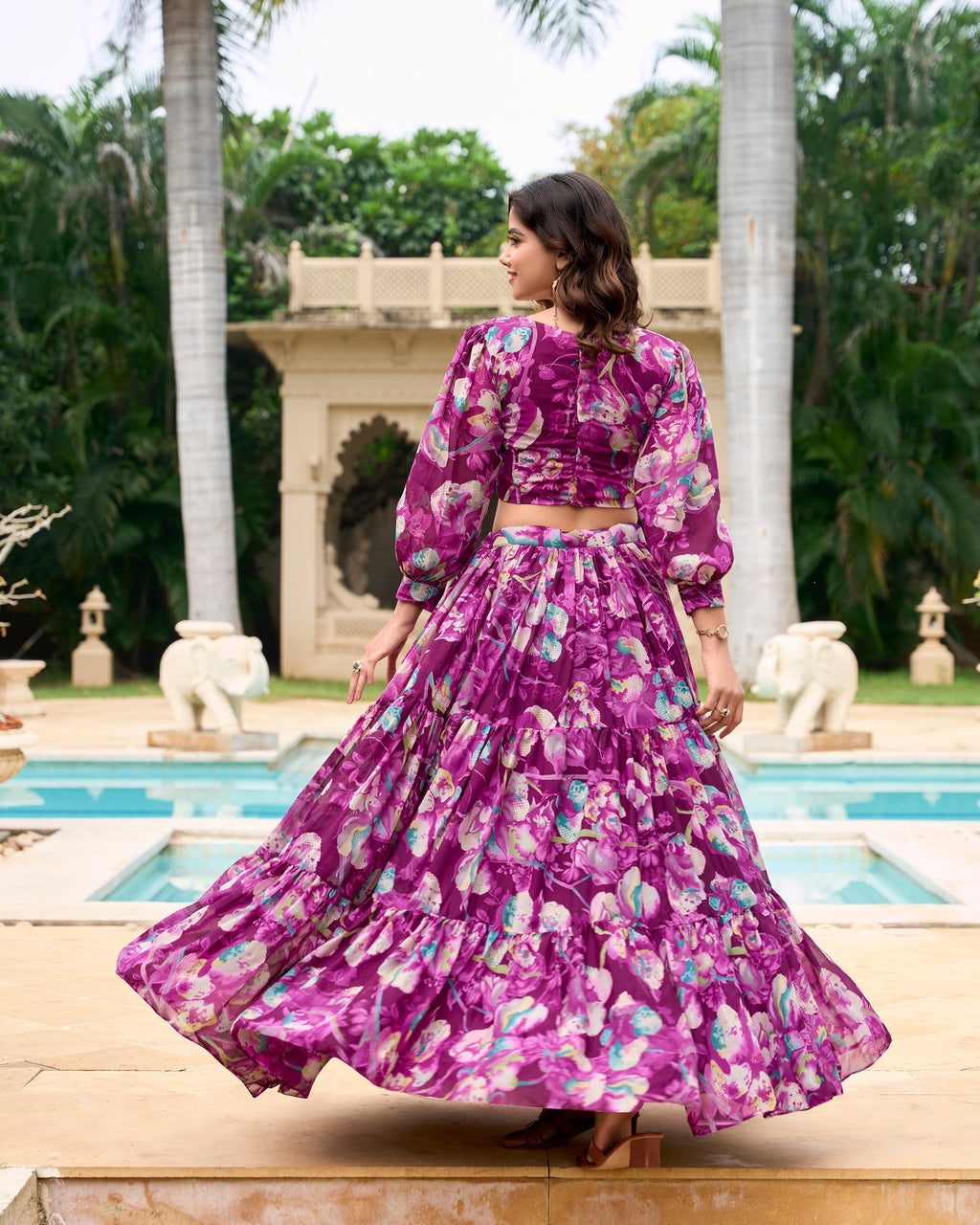 Lorenvalley Wine Georgette Chex beautiful Floral Print ethnic Co-ord Set