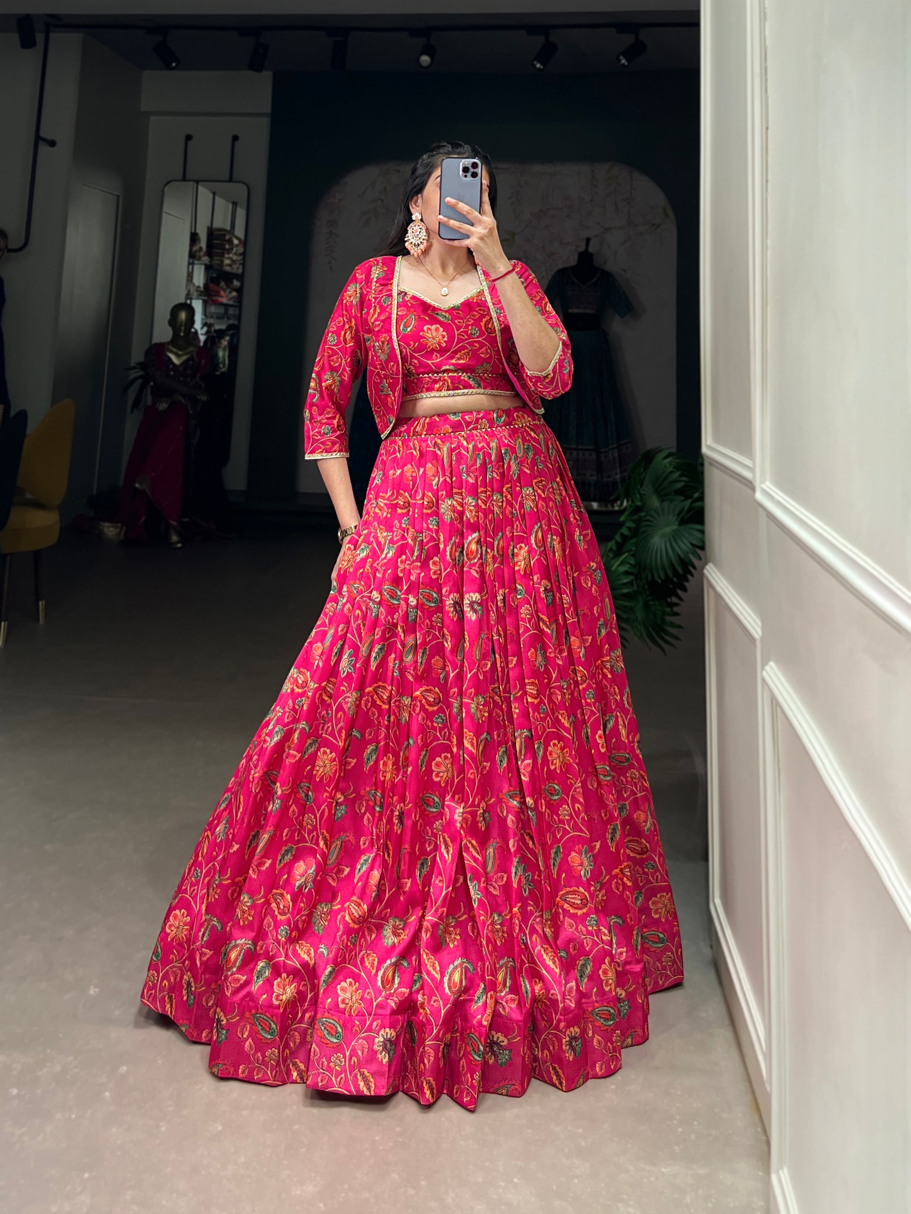 Lorenvalley Pink Tussar Silk Floral Print With Gota Patti Touch Up ethnic Co-ord Set