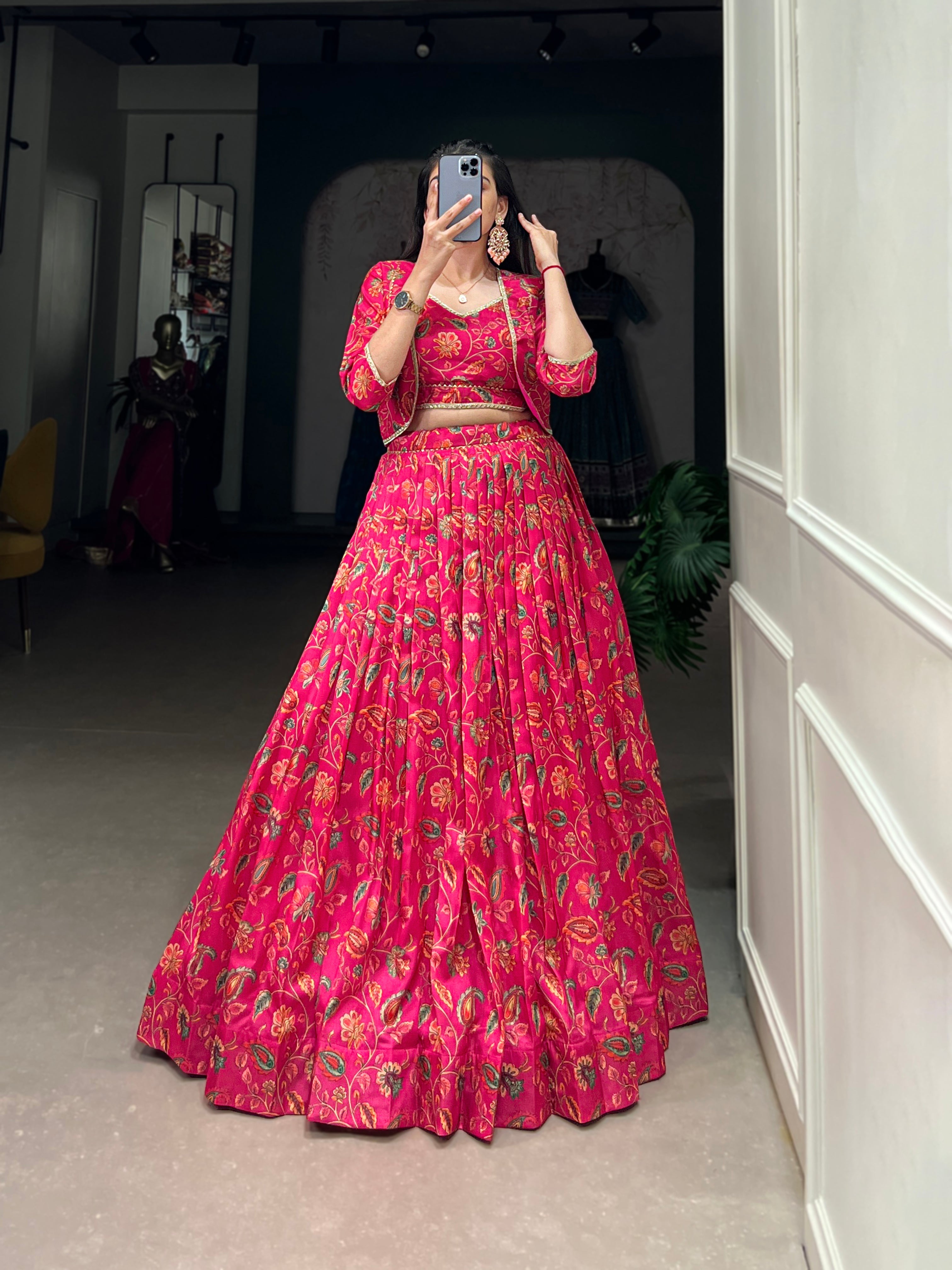 Lorenvalley Pink Tussar Silk Floral Print With Gota Patti Touch Up ethnic Co-ord Set