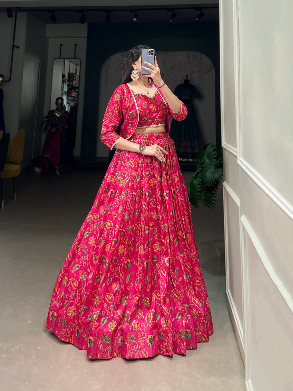 Lorenvalley Pink Tussar Silk Floral Print With Gota Patti Touch Up ethnic Co-ord Set