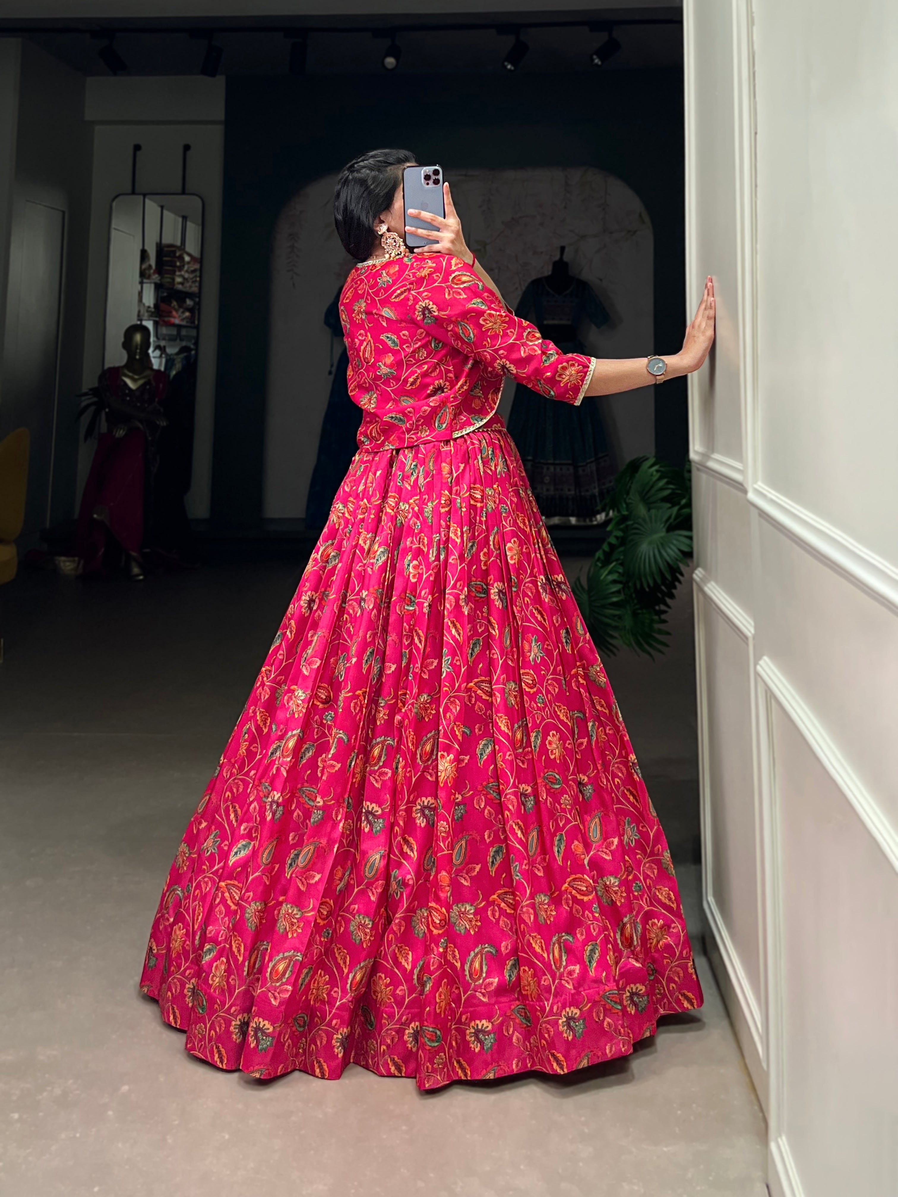 Lorenvalley Pink Tussar Silk Floral Print With Gota Patti Touch Up ethnic Co-ord Set