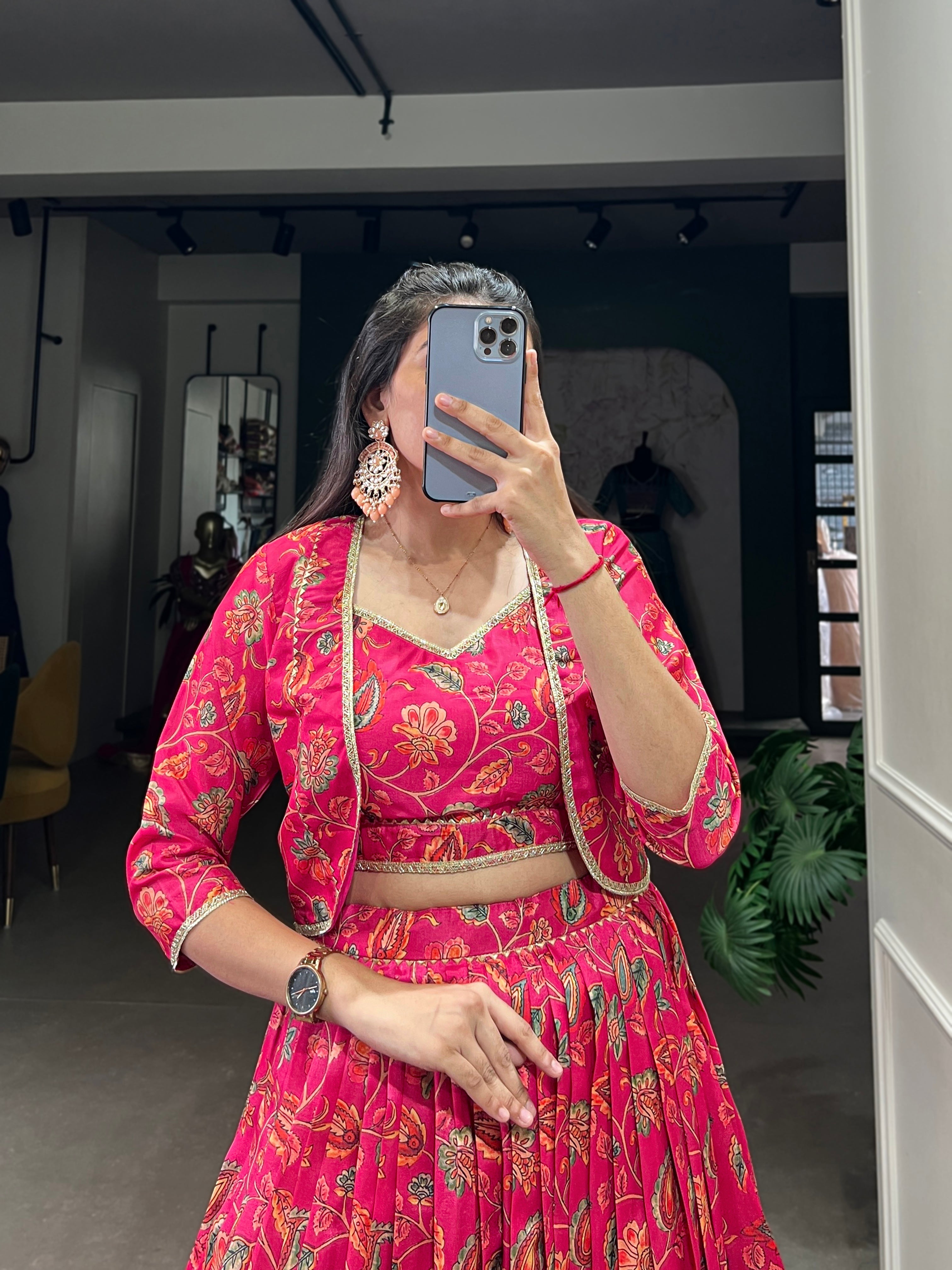 Lorenvalley Pink Tussar Silk Floral Print With Gota Patti Touch Up ethnic Co-ord Set