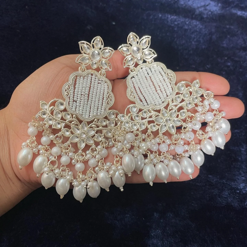 Tehzeeb Creations Gold-Polished Earrings For Women And Girls Diamond, Pearl Brass Drops & Danglers