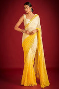 Teeya Creation Lemon Yellow Color Georgette Embroidery Work Saree