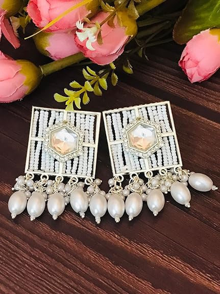 Tehzeeb Creations New Stylish Earrings For Women & Girls Pearl Alloy Hoop Earring, Stud Earring