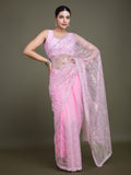 Monjolika Fashion Exclusive Women'S Light Pink Soft Net SareeWith Sequin Work