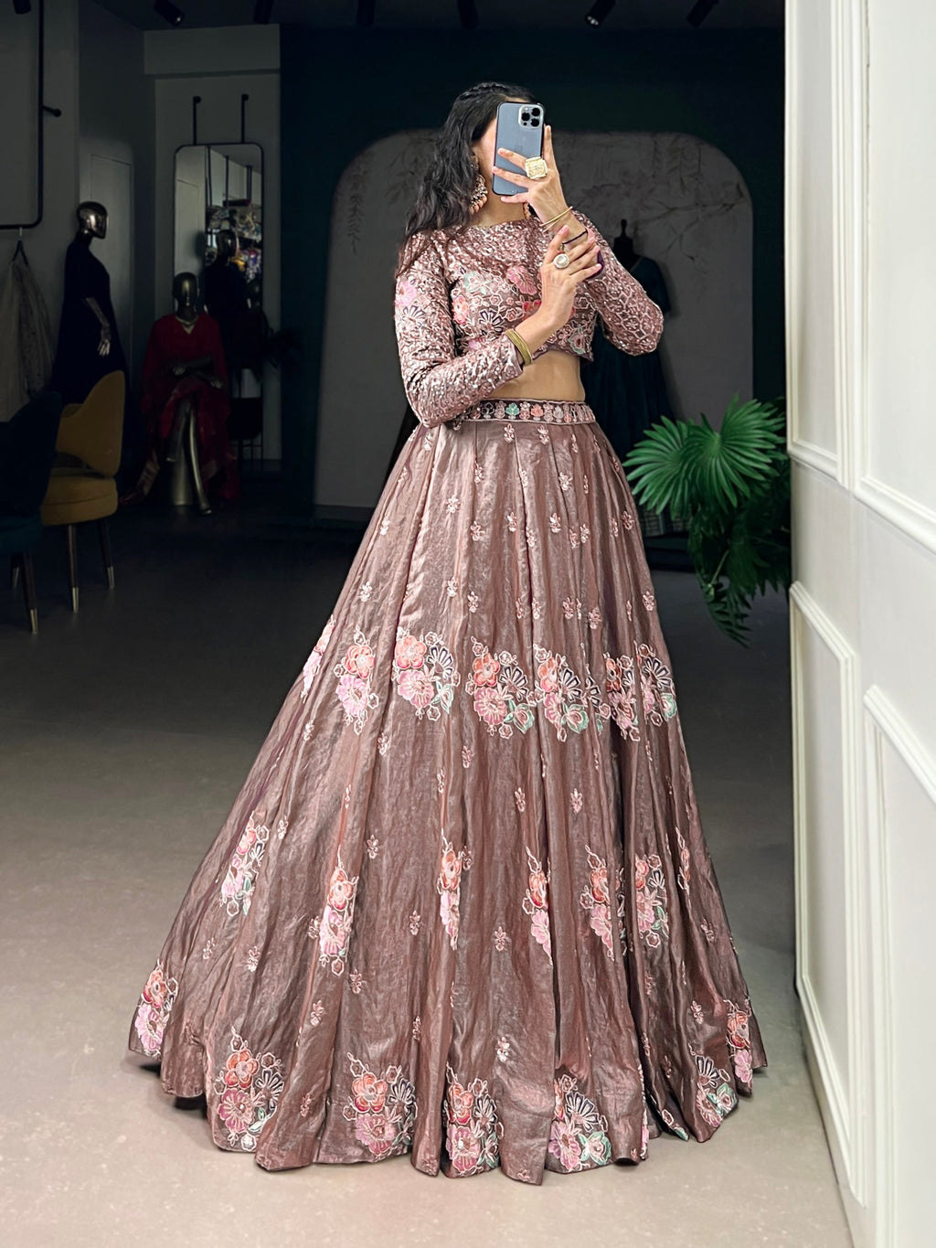 Lorenvalley Fashion Onionpink Fendy Silk Sequins and Thread Embroidery Work Lehenga Choli