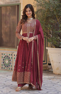 Vedant Vastram Heavy Embroidery & Sequins Work Pure Georgette Kurti Pant Set With Dupatta - Peach