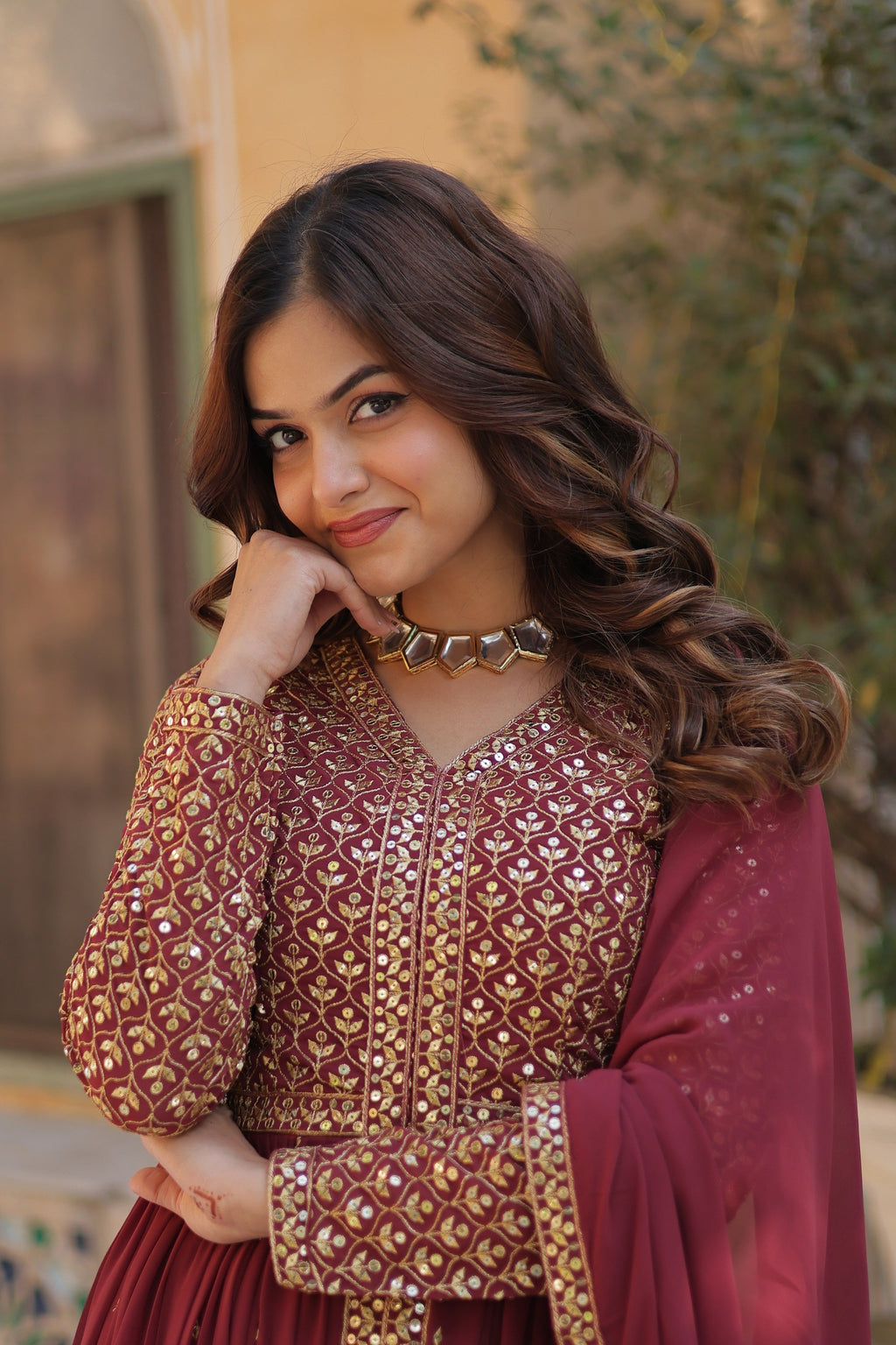 Vedant Vastram Heavy Embroidery & Sequins Work Pure Georgette Kurti Pant Set With Dupatta - Peach