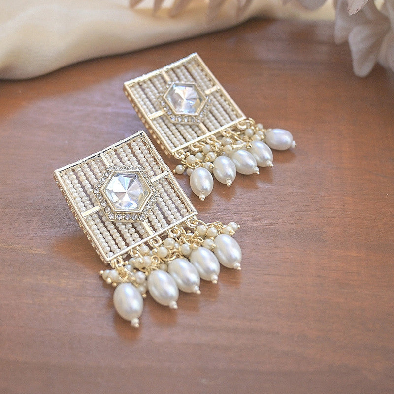 Tehzeeb Creations New Stylish Earrings For Women & Girls Pearl Alloy Hoop Earring, Stud Earring
