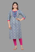 House of RP Women's NavyBlue Rayon Floral Print Kurta