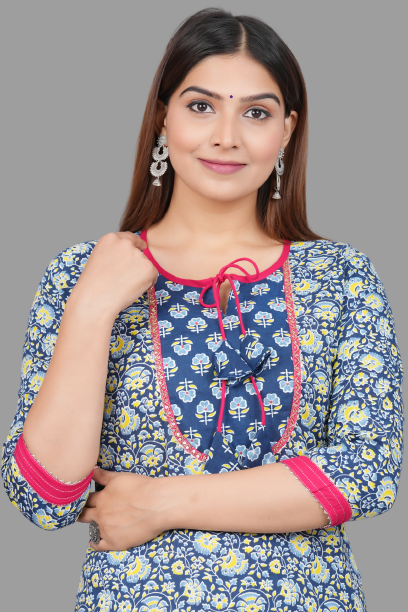 House of RP Women's NavyBlue Rayon Floral Print Kurta