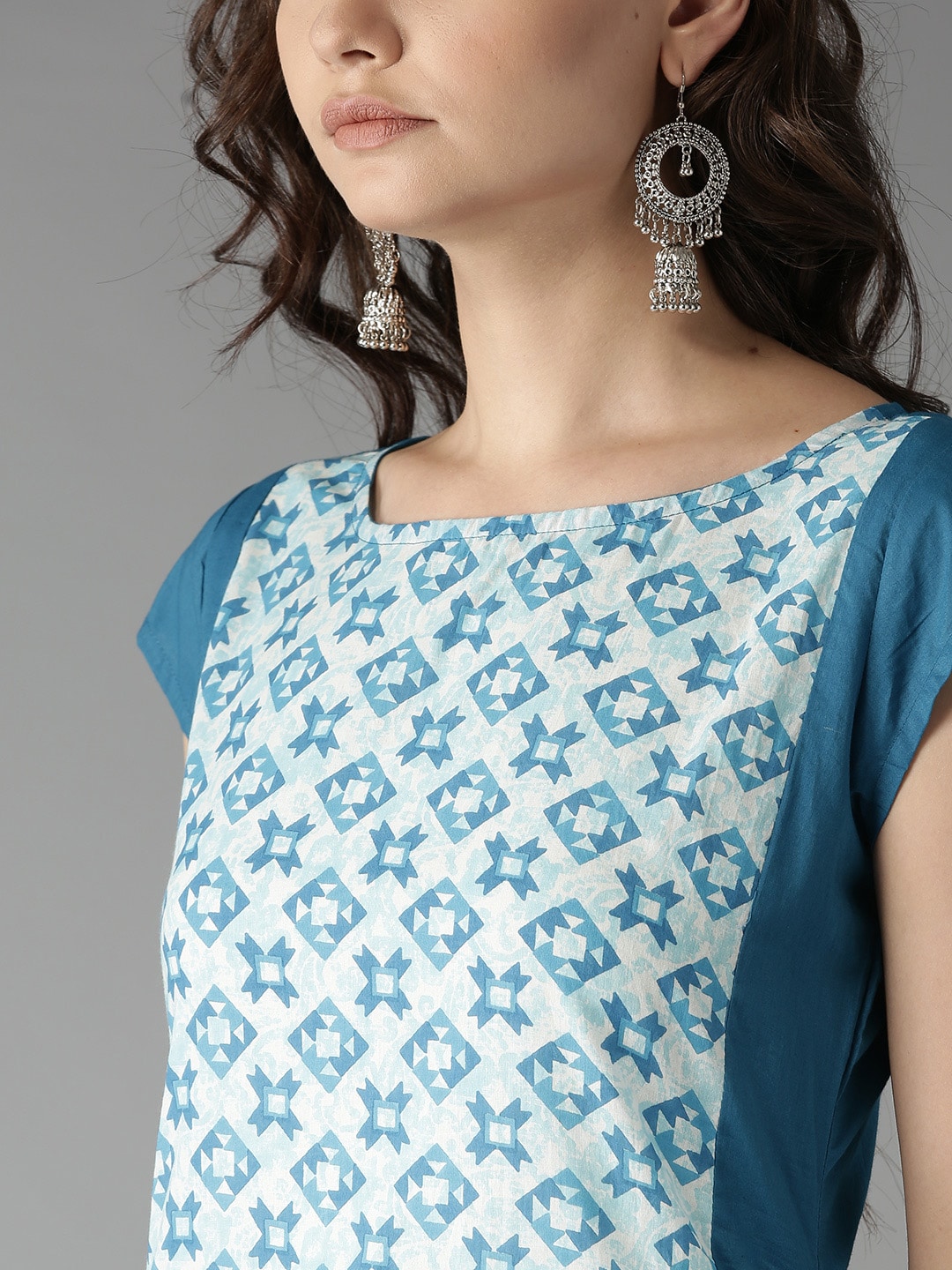 HERE&NOW Women Blue & Off-White Printed Straight Kurta