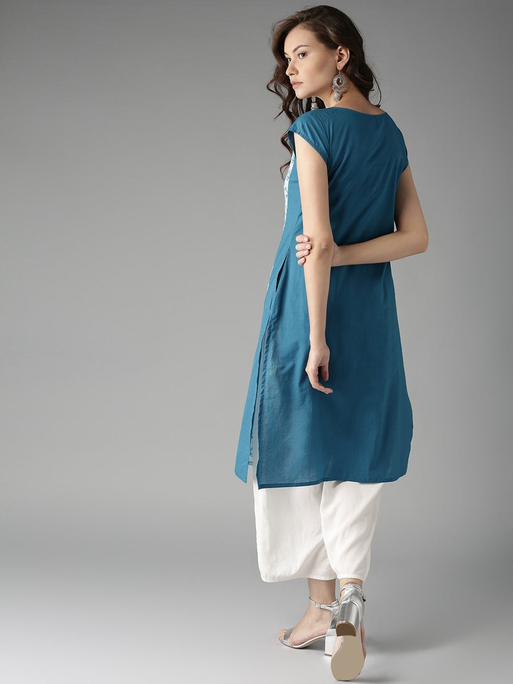 HERE&NOW Women Blue & Off-White Printed Straight Kurta
