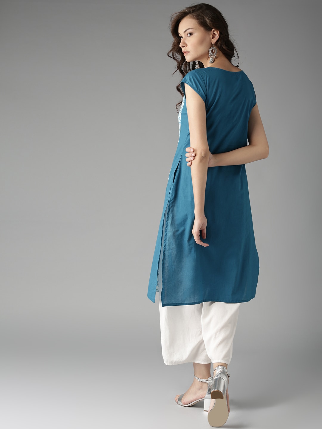 HERE&NOW Women Blue & Off-White Printed Straight Kurta
