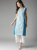 HERE&NOW Women Blue & Off-White Printed Straight Kurta