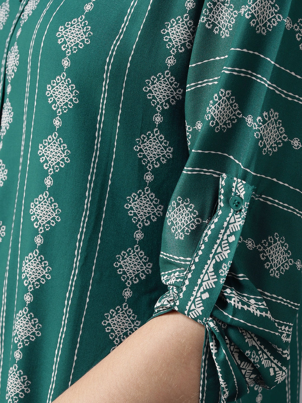 HERE&NOW Women Teal Green & White Printed Straight Kurta