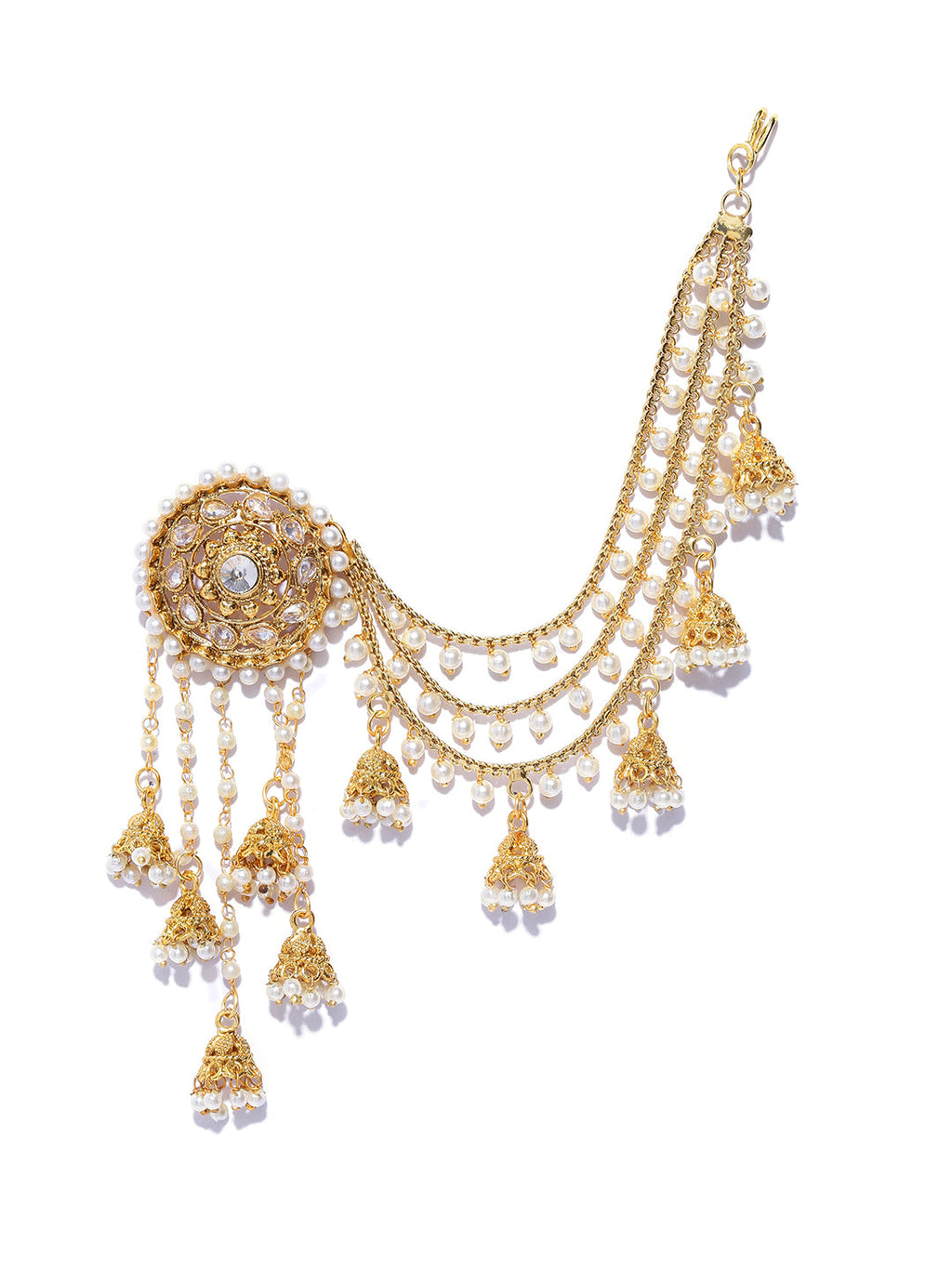 Shining Diva Gold-Toned & White Classic Jhumkas