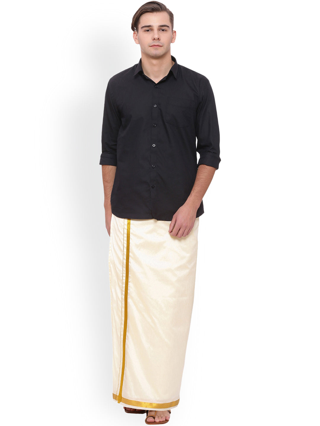 Sethukrishna Men Cream Solid Readymade Dhoti