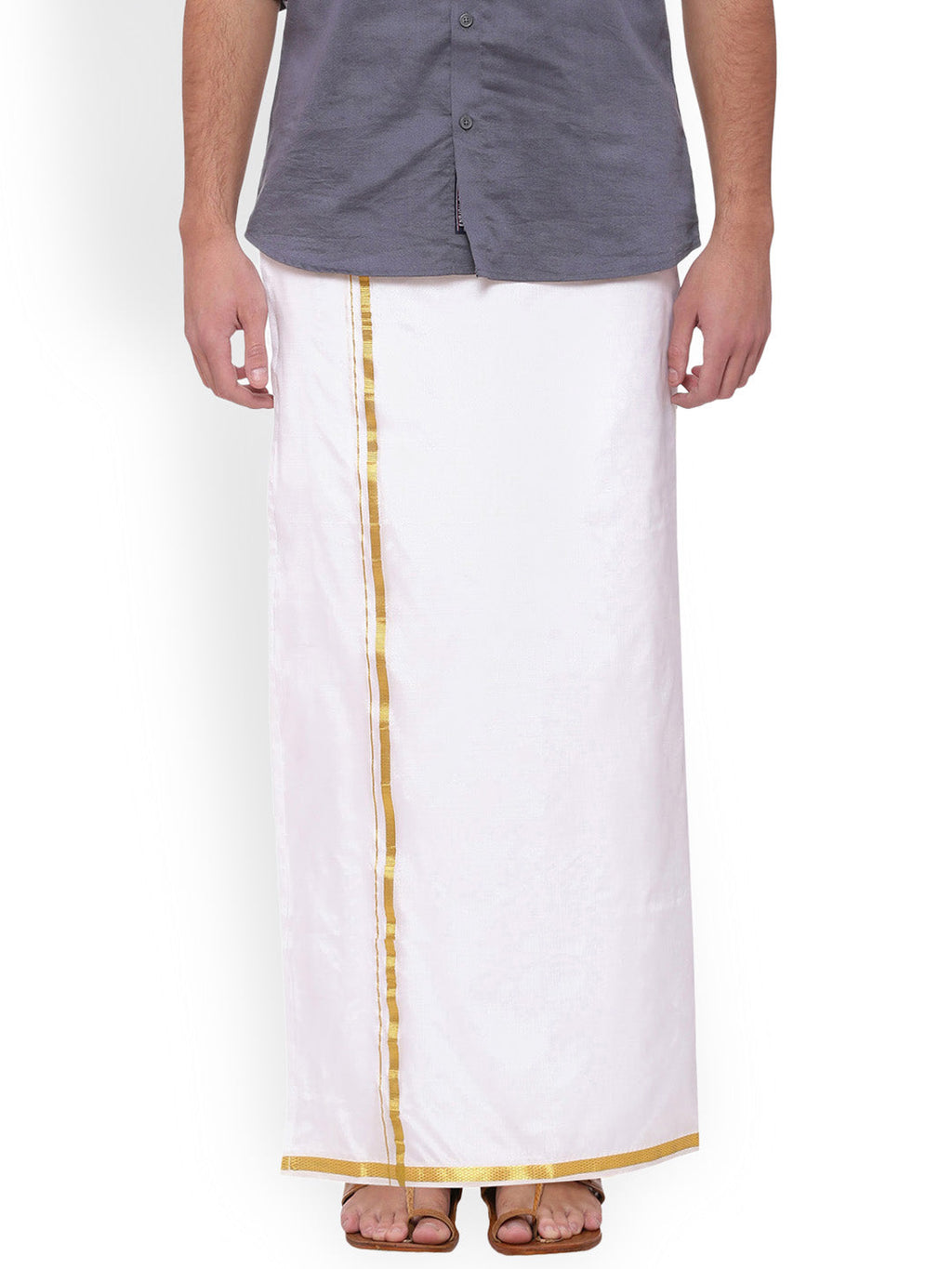 Sethukrishna Men White Solid Double Layer Readymade Dhoti With Pocket