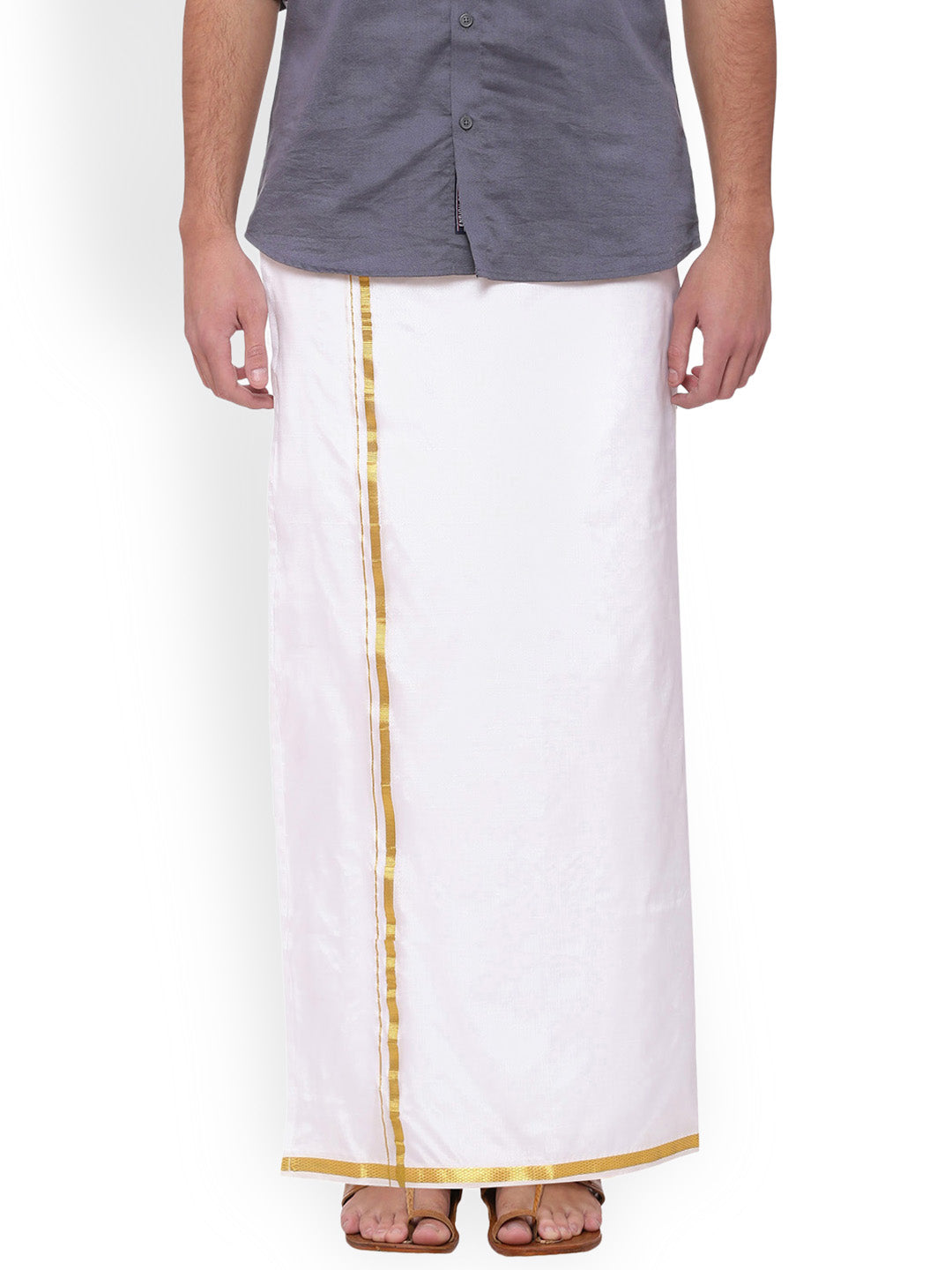 Sethukrishna Men White Solid Double Layer Readymade Dhoti With Pocket