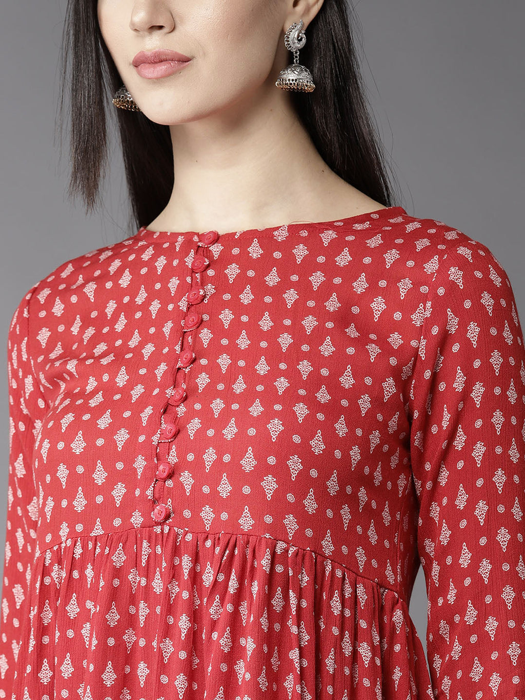 HERE&NOW Women Red & Off-White Printed A-Line Kurta