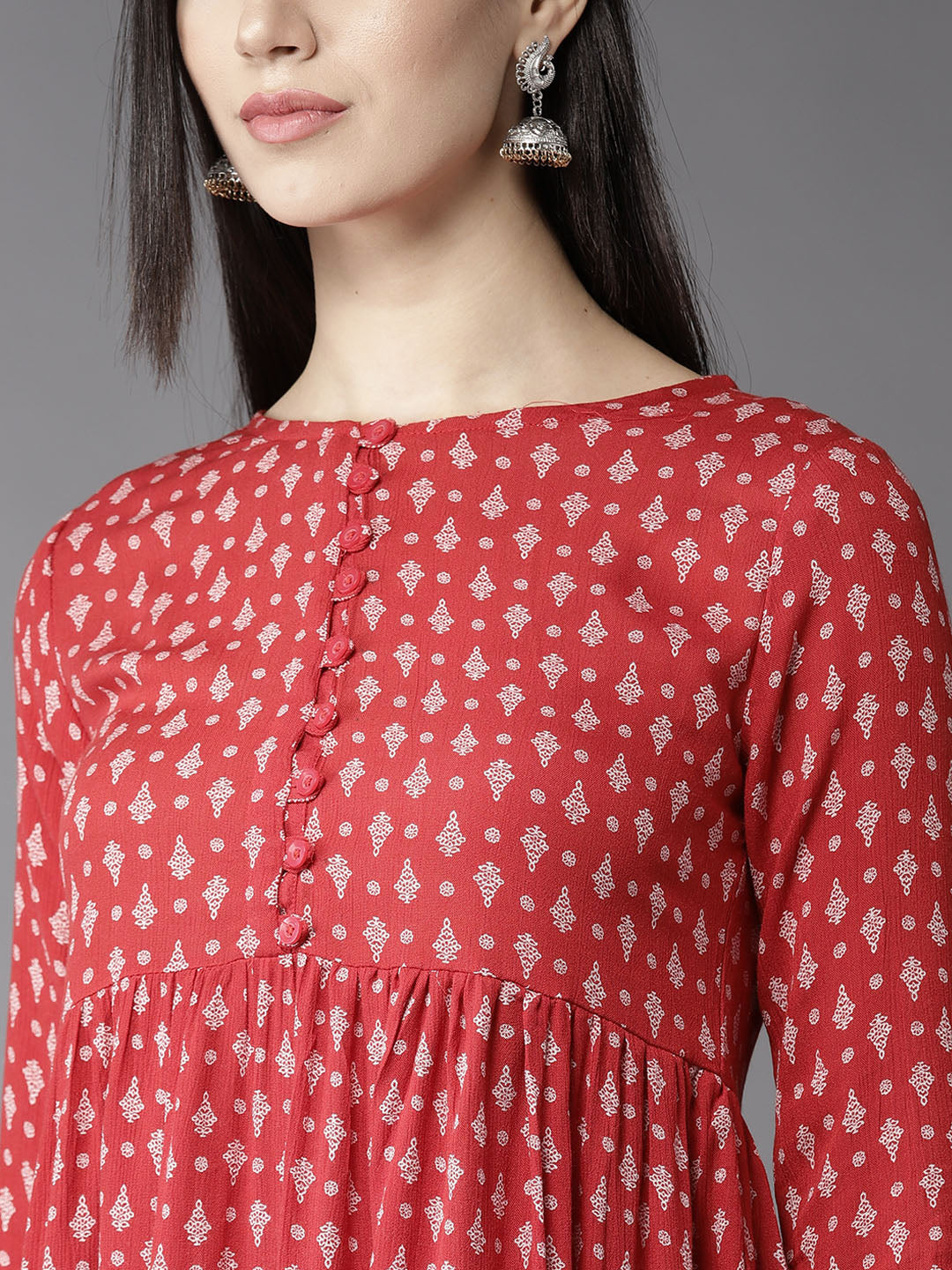HERE&NOW Women Red & Off-White Printed A-Line Kurta