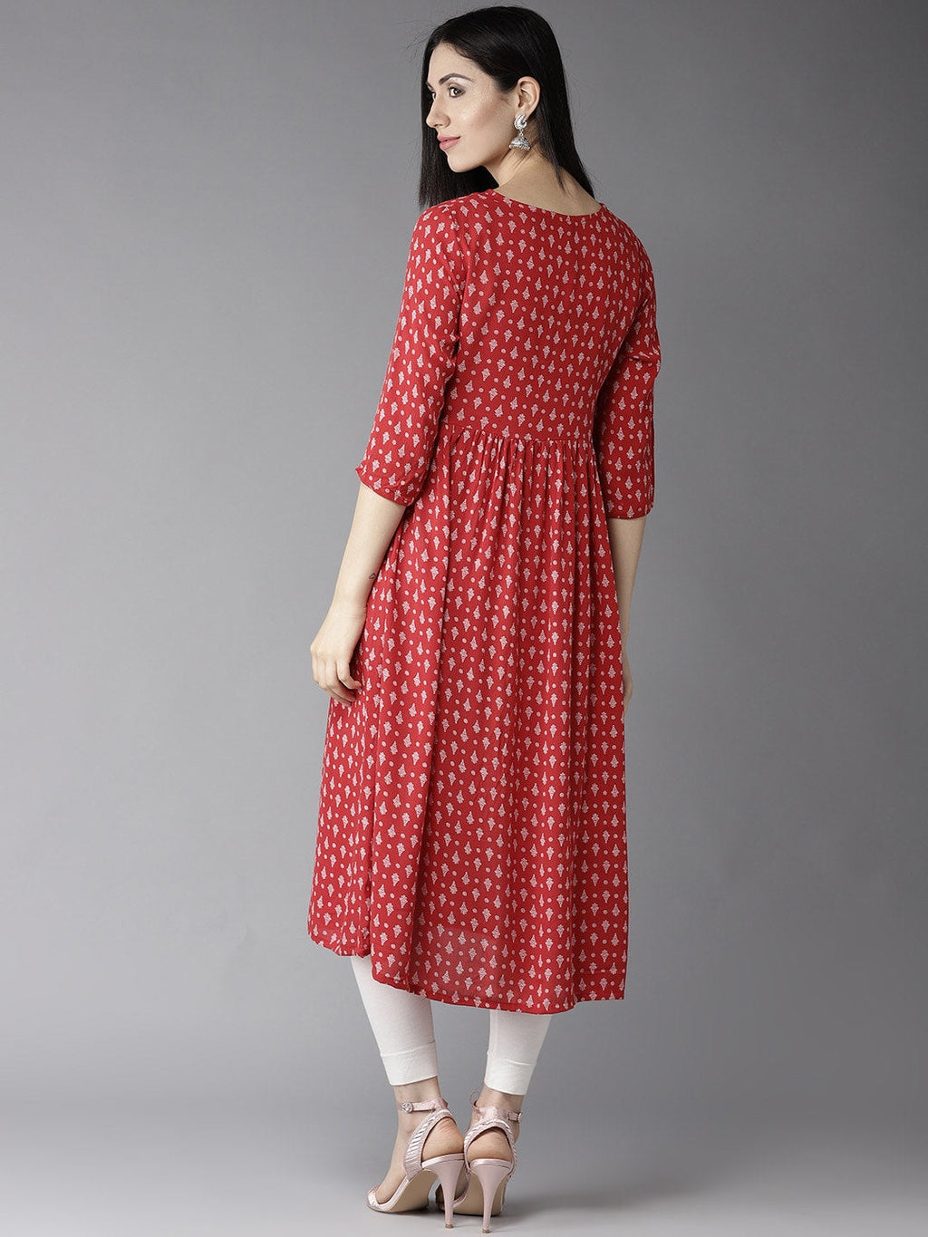 HERE&NOW Women Red & Off-White Printed A-Line Kurta
