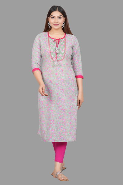 House of RP Women's Grey Rayon Floral Print Kurta
