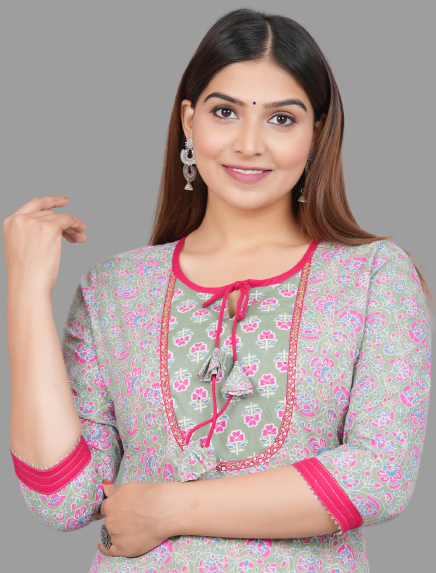 House of RP Women's Grey Rayon Floral Print Kurta