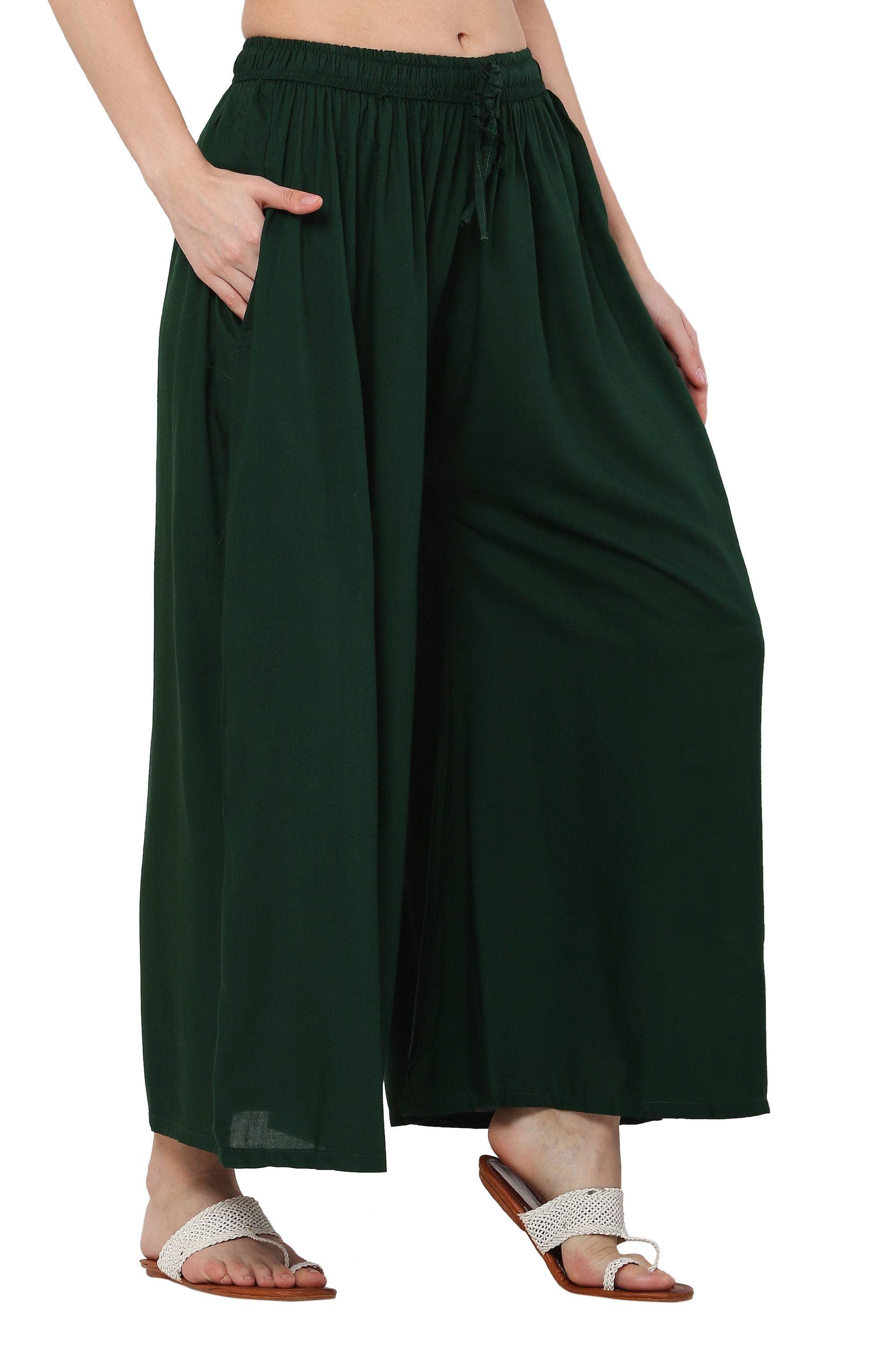 PAVONINE Bottle Green Color Rayon Fabric Jumbo Sharara For Women