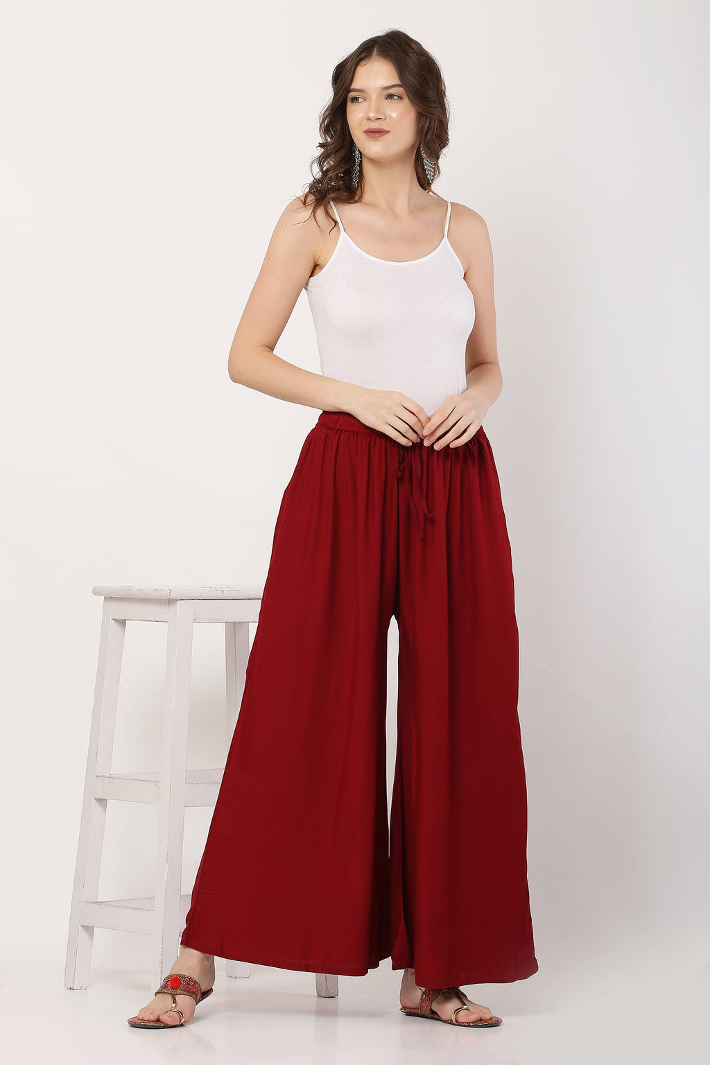 PAVONINE Maroon Color Rayon Fabric Jumbo Sharara For Women