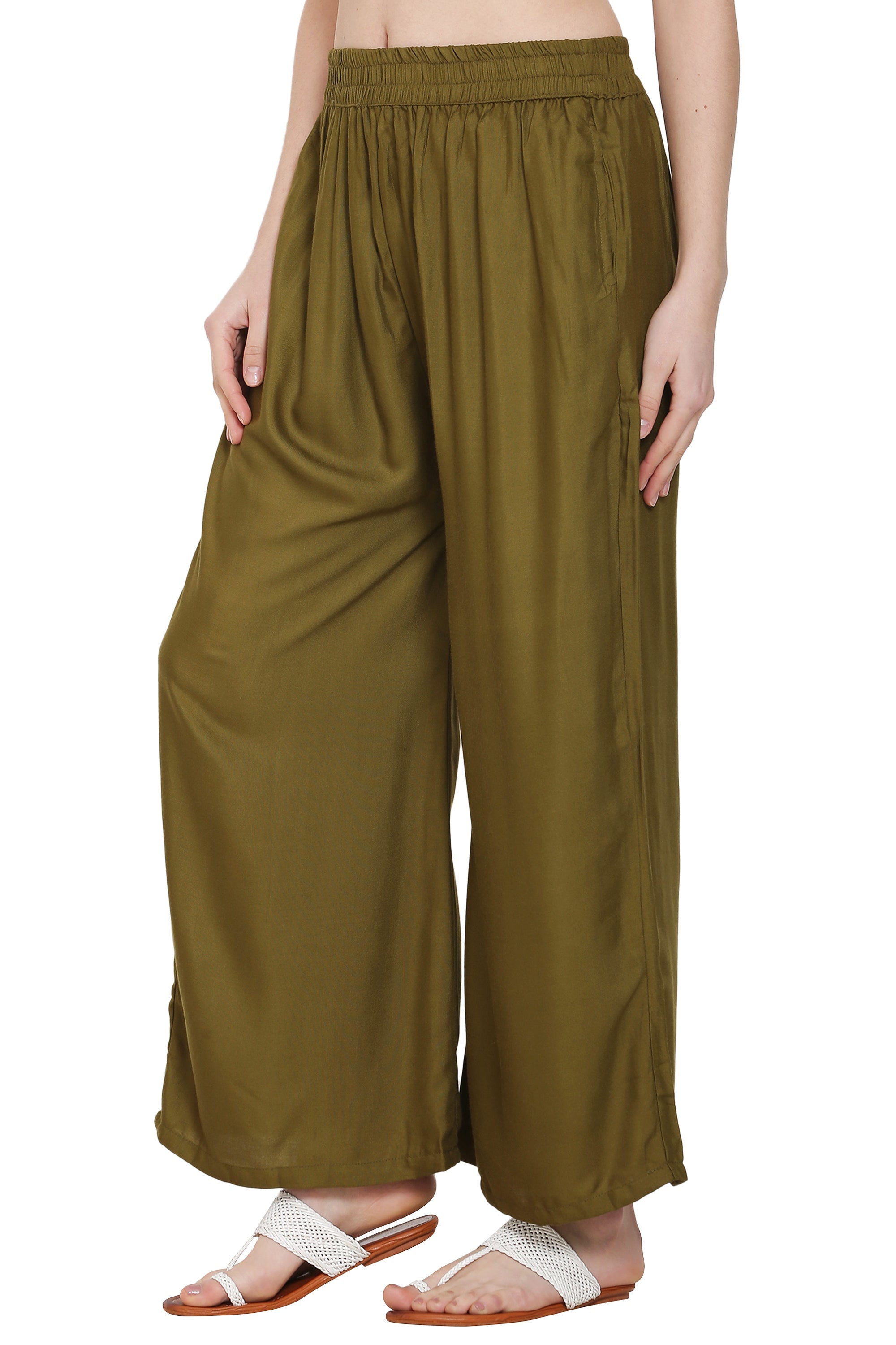 PAVONINE Mehandi Color Rayon Fabric Jumbo Sharara For Women