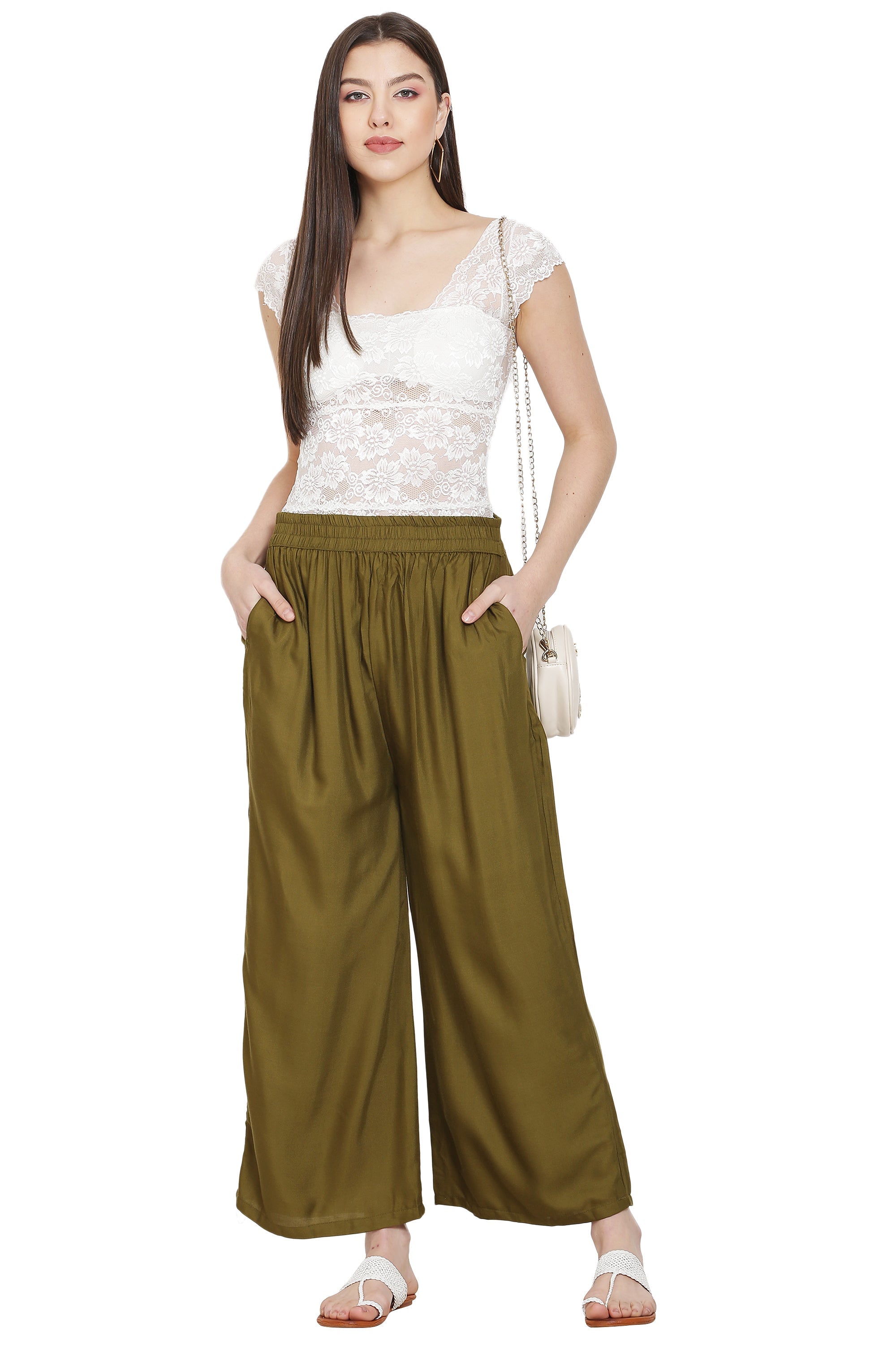 PAVONINE Mehandi Color Rayon Fabric Jumbo Sharara For Women