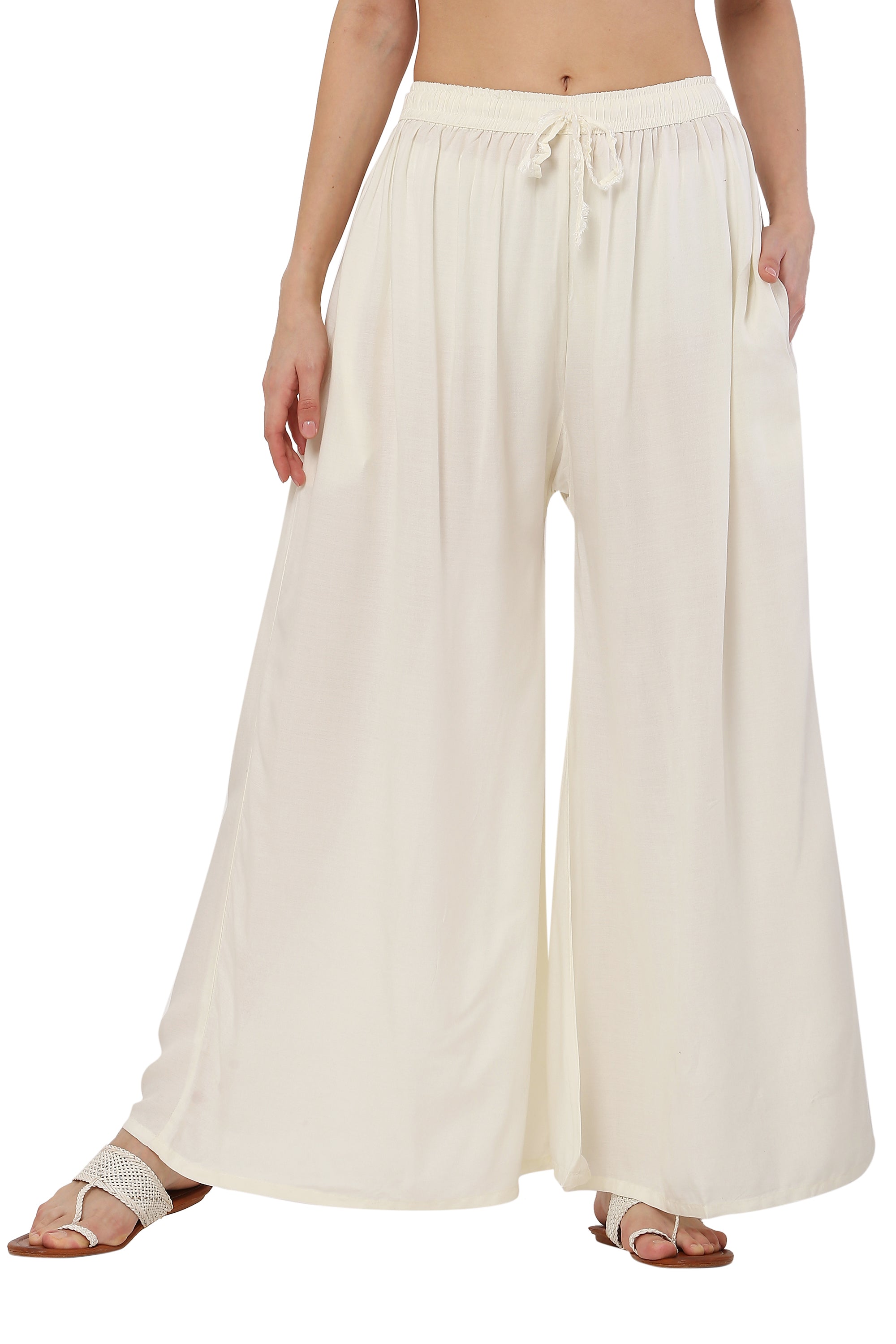 PAVONINE Off White Color Rayon Fabric Jumbo Sharara For Women