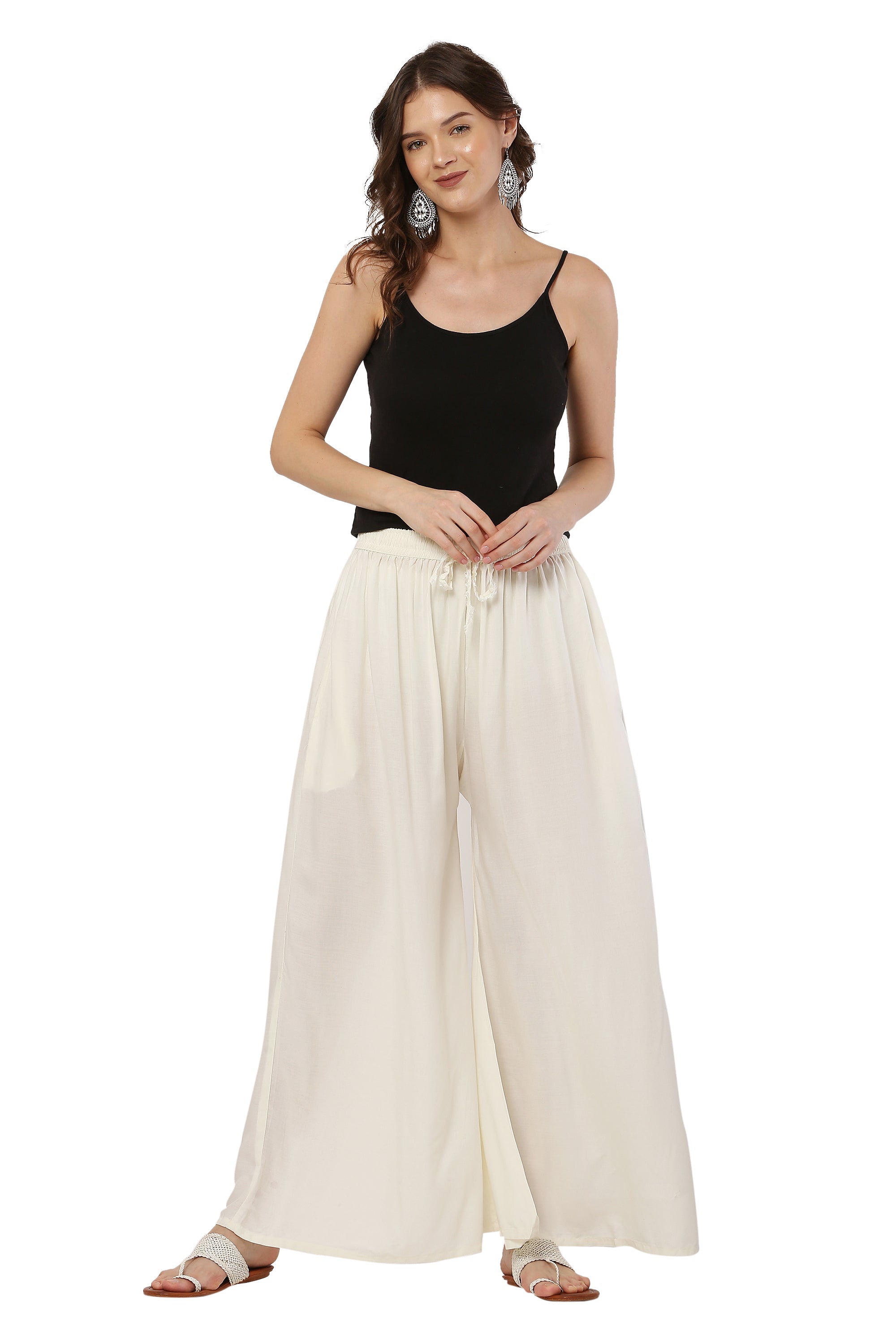 PAVONINE Off White Color Rayon Fabric Jumbo Sharara For Women