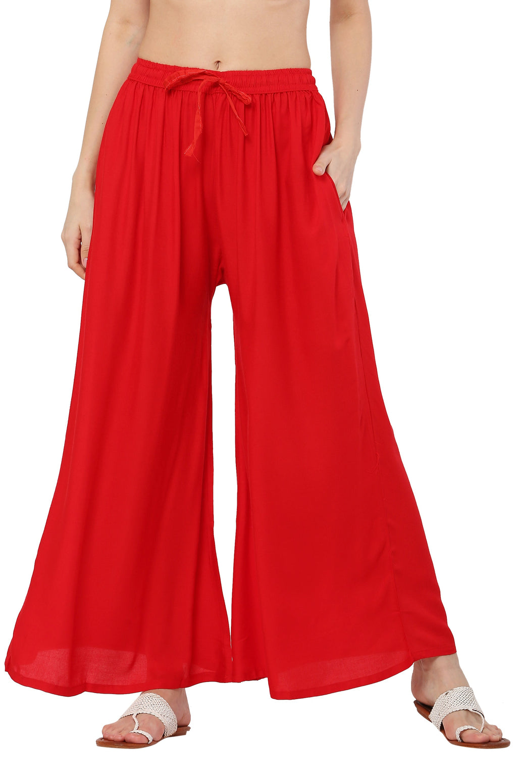 PAVONINE Red Color Rayon Fabric Jumbo Sharara For Women
