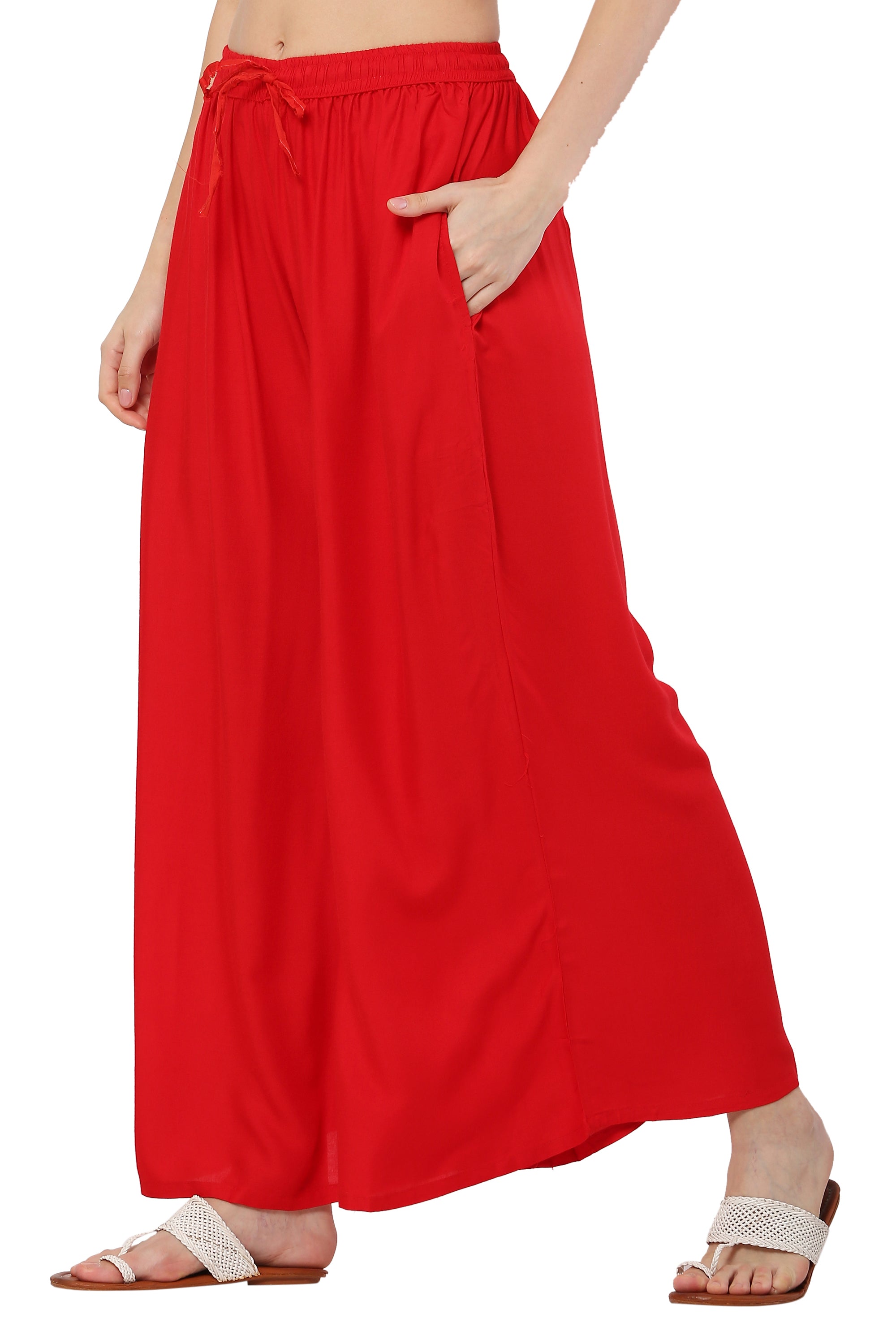 PAVONINE Red Color Rayon Fabric Jumbo Sharara For Women