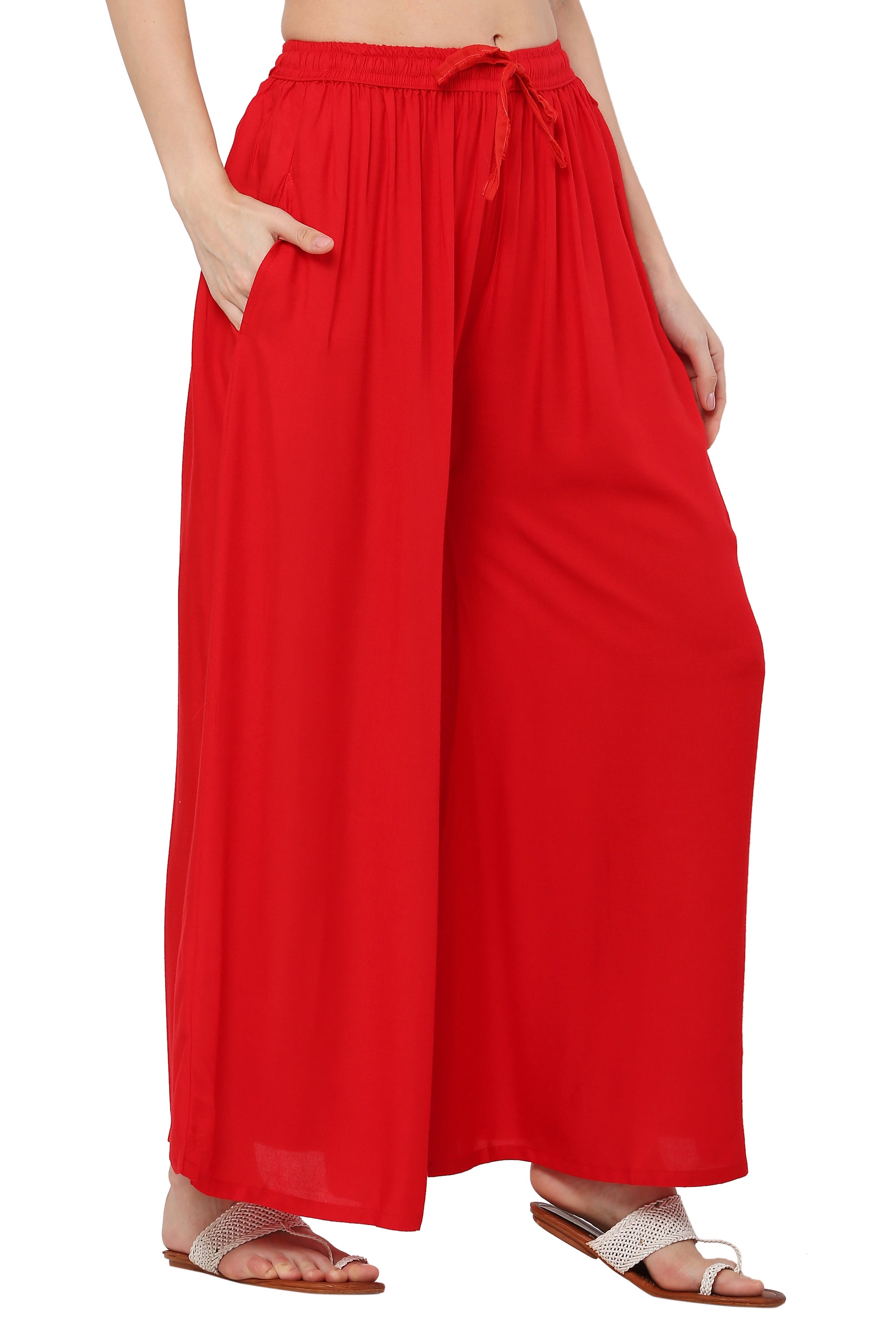 PAVONINE Red Color Rayon Fabric Jumbo Sharara For Women
