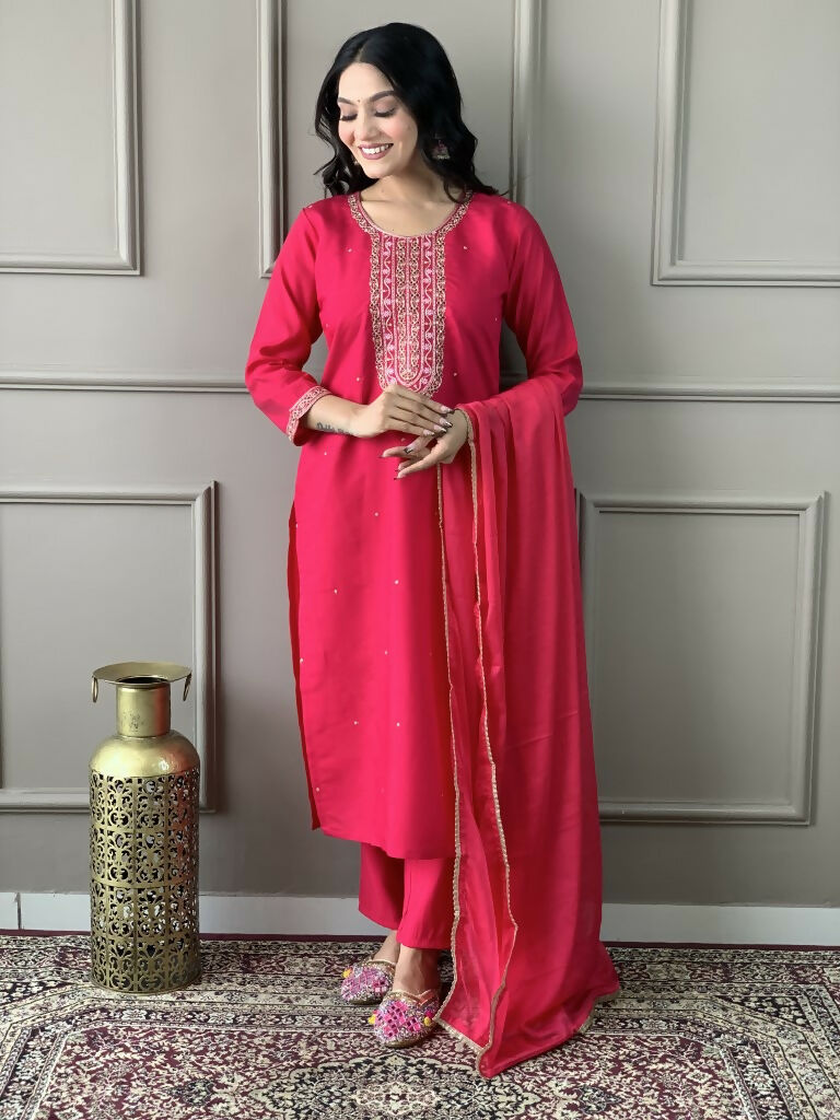 Rani Viscose chanderi Stitched Suit With Dupatta - Tanisha