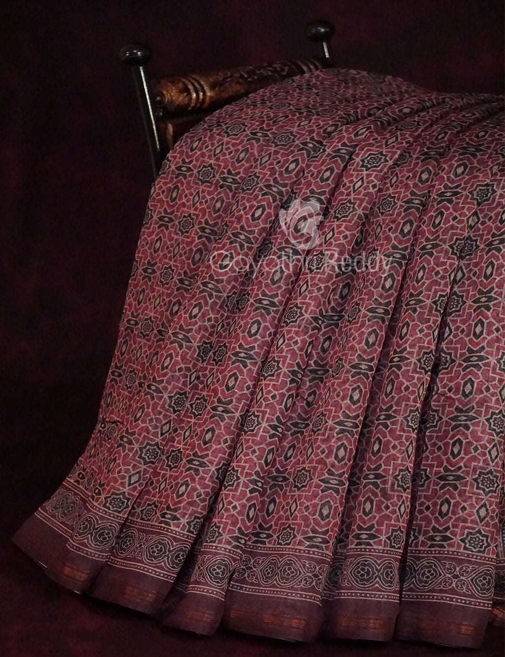 Red Onion Colour Ajrakh Design Semi Chanderi Saree By Gayathri Reddy Designer Studio