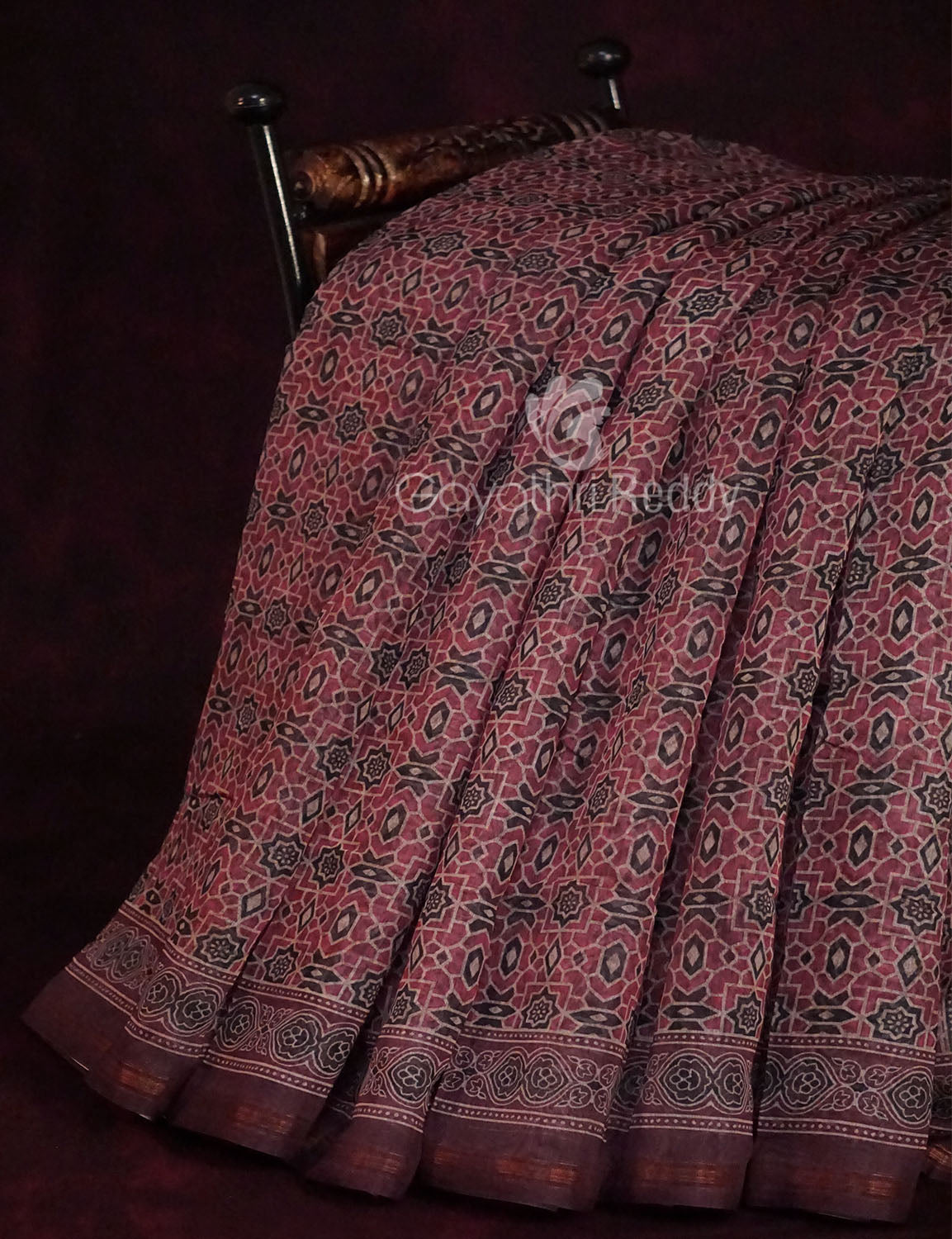 Red Onion Colour Ajrakh Design Semi Chanderi Saree By Gayathri Reddy Designer Studio