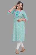 House of RP Women's AquaBlue Rayon Floral Print Kurta
