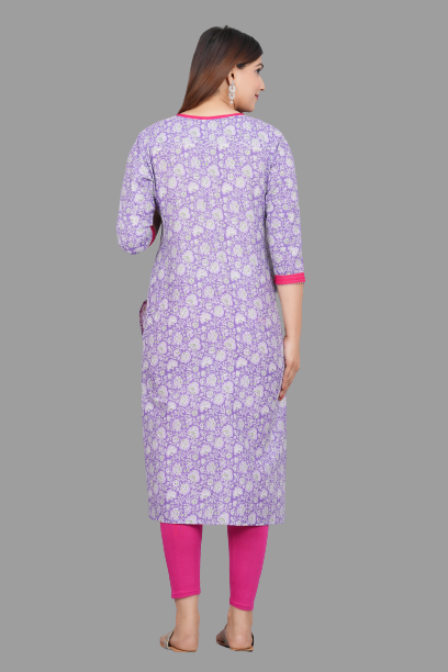 House of RP Women's Lilac Rayon Floral Print Kurta